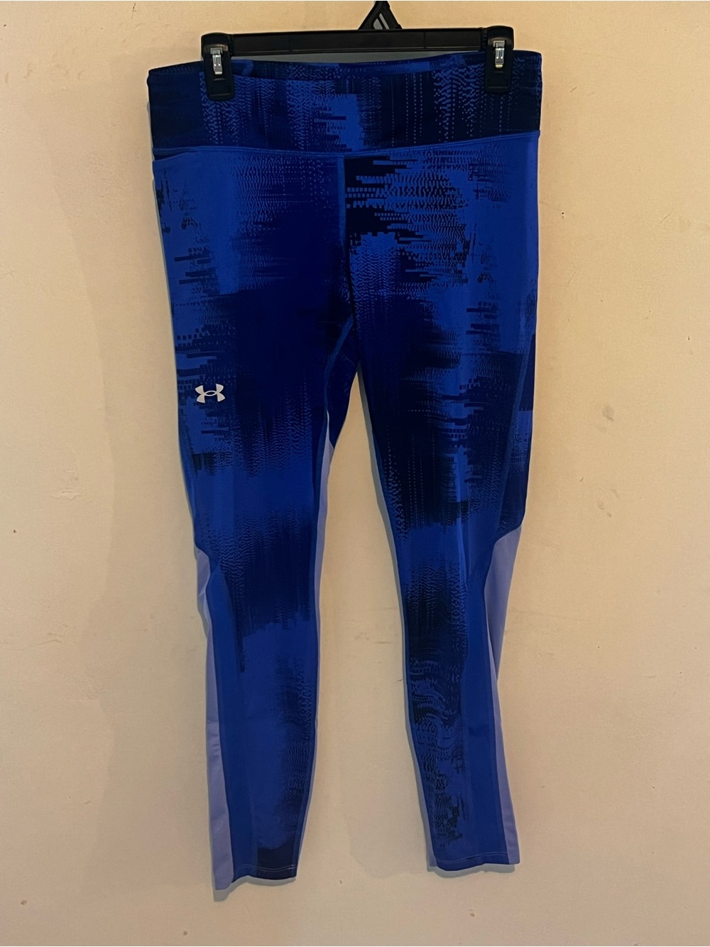 Under Armour HeatGear Compression Leggings Blue Print Side Pocket Women’s Large